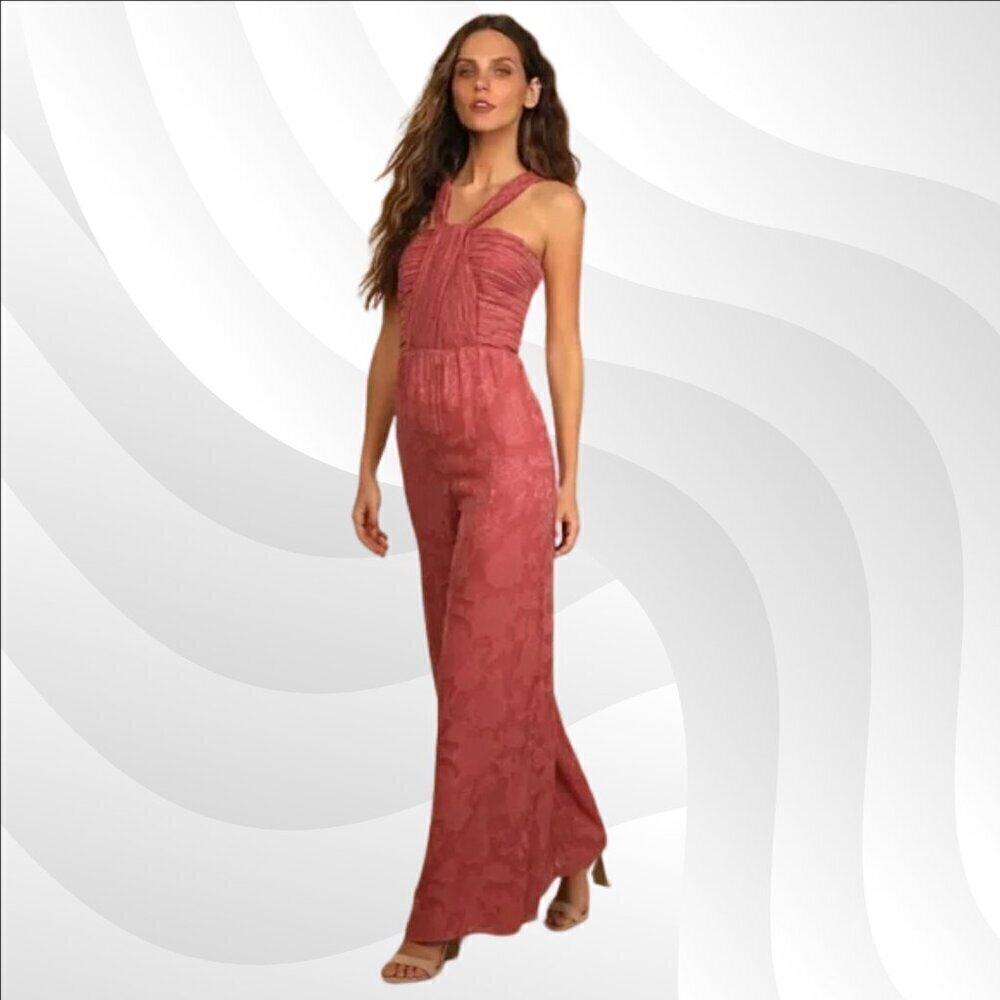 2/$30 Lulus Lovely Celebration Rose Pink Floral Jumpsuit Size XS - Flawed